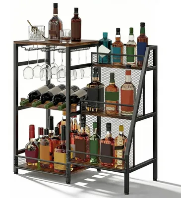 Weinregal mit 5 Ebenen, freistehend, Metall-Holz, 82x36x84 cm