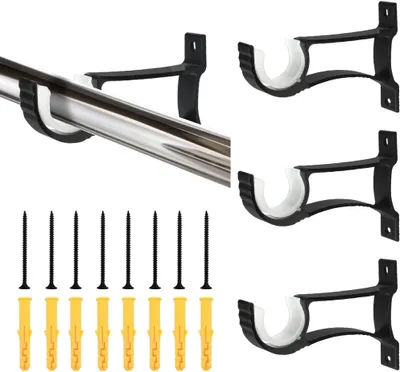 Image de Accessoires divers pour rideaux : 4 supports pour tringles à rideaux, noirs, à fixer au mur. Supports robustes en métal pour tringles à rideaux. Supports pour rideaux