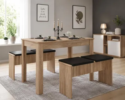 Produktbild von VCM Essgruppe | Küchentisch Set |Tischgruppe | Maße Tisch ca. H. 75 x B. 110 x T. 70 cm | Mit zwei Sitzbänke | Esstisch Set - Esal XL