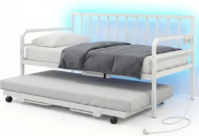 Produktbild von COSTWAY Tagesbett 90x200cm, Schlafsofa mit Ausziehbett, Jugendbett mit LED-Lichtern, Ladestation & Lattenrost aus Metall, ohne Matratze, Weiß