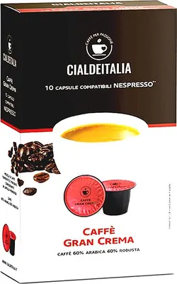 Produktbild von Cialdeitalia - Kaffeekapseln Gran Crema kompatibel mit Nespresso Maschinen - 40 Prozent Arabica 60 Prozent Robusta - 120 Kapseln