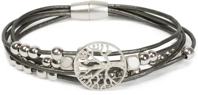 Produktbild von styleBREAKER Armband mit feinen Bändern, Lebensbaum Anhänger und Schmuckperlen, Magnetverschluss, Armschmuck, Schmuck, Damen 05040135