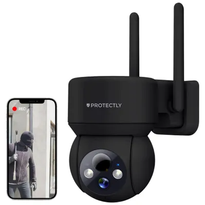 Produktbild von Protectly® 2K Überwachungskamera kabellos – Akku WLAN Kamera außen/innen, Nachtsicht, Zwei-Wege-Audio, 64GB SD & IP66