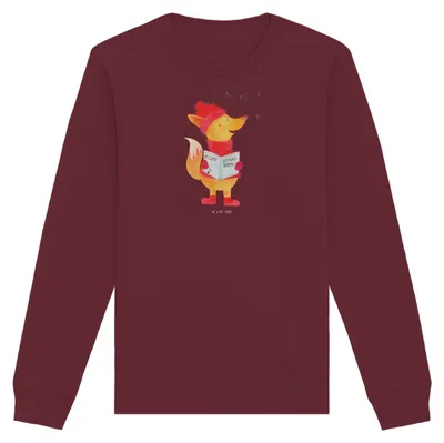 Produktbild von Mr. & Mrs. Panda Baumwoll Sweatshirt Fuchs Sänger Größe L - Burgundy - Geschenk, Pullover, Weihnachtslieder, Sweater, Pulli, Singen, Winter, Bio, Weihnachten, Heiligabend