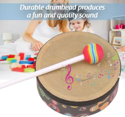 Image de Tambour à main Orff Instrument de musique à percussion Instrument de batterie portable avec baguette 6in