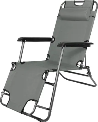 A gray reclining lounge chair is shown against a white background.