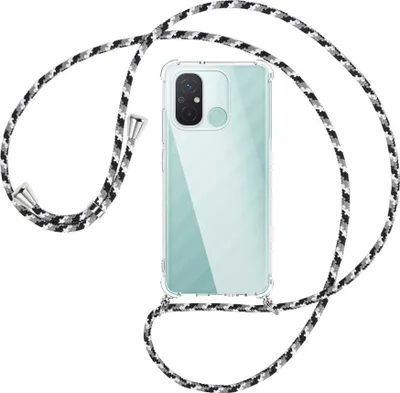 Produktbild von Handykette Backcover-Schutzhülle mit Band (Metall silberfarben) für Xiaomi Redmi 12C (6.71'') - schwarz/grau/weiß