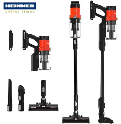 Image de Aspirateur vertical Heinner Brightfloor 200 HSVC-MBDB200OR, 200 W, 3 vitesses, système de filtration multicyclone, moteur BLDC, filtre HEPA, brosse électrique avec lumières LED, noir/rouge