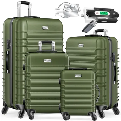 Immagine prodotto di KESSER® Set di 4 valigie rigide Set di valigie rigide Set di valigie da viaggio Valigie trolley Incl. bilancia per valigie + etichetta bagagli Valigia con rotelle Lucchetto 4 rotelle ABS rigido Manico telescopico S-M-L-XL