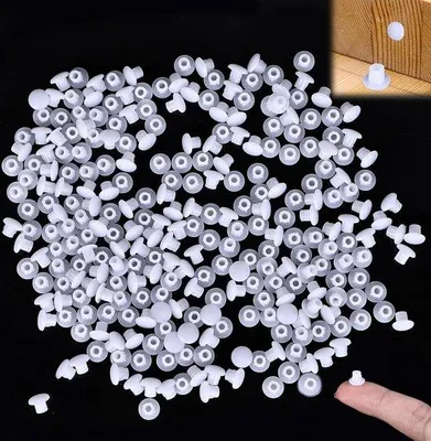 Produktbild von Kunststoff-Dübelabdeckungen 5 mm - weiße Schutzdübel - Möbelgatentücher aus Kunststoff - Gartengittertücher mit Befestigungsschrauben.