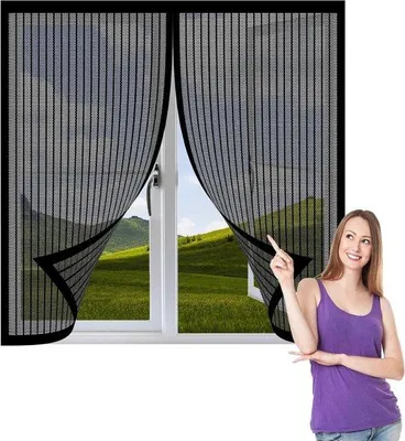 Produktbild von Fliegengitter Fenster mit Magnetverschluss - Für Außenbereich, 174x158 cm, Schwarz