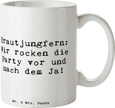 Produktbild von Mr. & Mrs. Panda Becher Spruch Brautjungfern Party - Weiß - Geschenk, Freundschaft, Trinkbecher, Heirat, Vorfreude, Kaffeetasse, handgefertigt, Dankbarkeit, Tasse, Pott