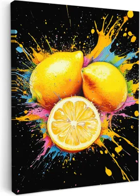 Produktbild von Leinwand Bilder 60x80 cm - Graffiti - Zitrone, Wandbilder, Wanddeko Wohnzimmer, Bild