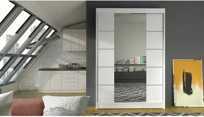 Obrázek produktu pro Zrcadlová šatní skříň 120 cm SAMANRE 5 - bílá