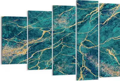 Produktbild von Bild auf Leinwand - Leinwandbild - 5 Teile - Abstraktion Gold Türkis - 150x100cm - Wand Bild - Wanddeko - Wandbilder - Leinwanddruck - Bilder - Wanddekoration - Leinwand bilder - EG150x100-4564