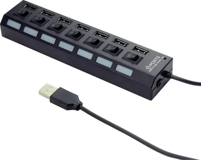 Productafbeelding van Gembird USB Splitter 7 poorten - USB Hub 2.0 met voeding - Zwart