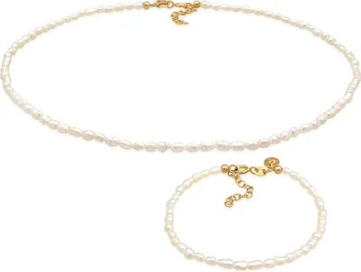 Produktbild von ELLI Damen Schmuckset aus 925 Sterling Silber vergoldet mit Süßwasserperlen, Halskette und Armband verstellbar