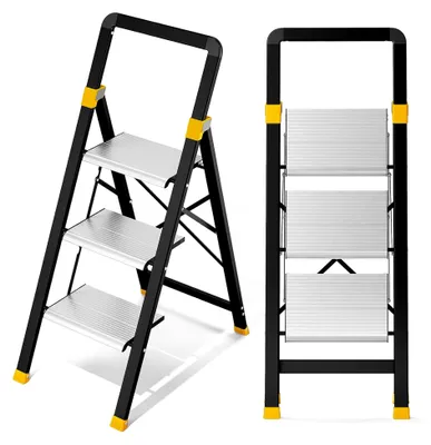 Produktbild von Klappbare Trittleiter mit 3 Stufen aus Aluminium und Handlauf