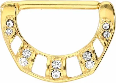 Produktbild von Brustwarzenpiercing, Chirurgenstahl Nippelpiercing Clicker 10 KRISTALLE  Gold Stablänge: 16mm