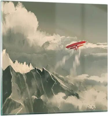 Produktbild von Bilder auf glas - Einteilig - Rot Flugzeug Berge - 40x40cm - Glasbilder - Wandbilder - Bilder - zum Aufhängen bereit - Wanddekoration aus Glas - Glas Bilder - Wandbild auf Glas - GAC40x40-4854