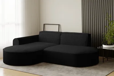 Produktbild von Ecksofa Designersofa BONDY in Stoff Neve Schwarz Ottomane Links