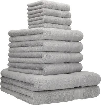 Produktbild von Betz 10er Handtuch-Set Gold Luxus Qualität 600g/m² 100% Baumwolle 2 Duschtücher 4 Handtücher 4 Seiftücher Farbe Silbergrau