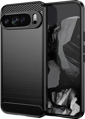 Produktbild von Hülle für Google Pixel 9 Pro Carbon-Faser Weich TPU Silikon Stoßfest Handyhülle Schwarz