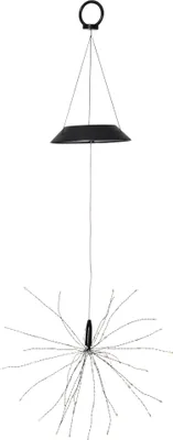 A hanging solar-powered firework light.