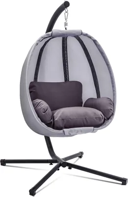 Imagen del producto de Silecomplaza: Silla colgante, hamaca, columpio, cesta con estructura incluida, cesta colgante, cojín, modelo 8072, color gris