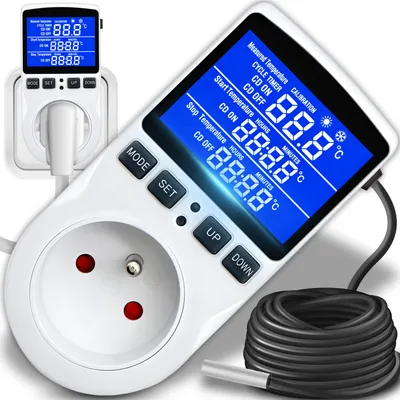 Obrázok produktu pre Zásuvkový termostat Digitálny vnútorný teplomer LCD izbový termostat Programovateľné podlahové vykurovanie Energetické vykurovanie 250V Retoo