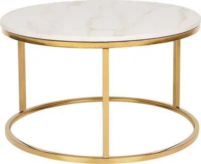 Produktbild von BELIANI Couchtisch Beige mit Gold Stahlbeinen Poliert Marmor Optik Tischplatte Glänzend Rund Modern