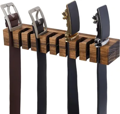 Productafbeelding van PH Riemorganizer - Houten riemhouder wandgemonteerde riemen hanger - Thuis slaapkamer kast winkel - Kameel
