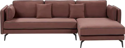 Zdjęcie produktu dla BELIANI Sofa narożna burgundowa tapicerowana metalowe nóżki oparcie z poduszkami lewostronna
