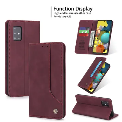 Obrázek produktu pro RetroPolyuretankožené pouzdro pro Samsung Galaxy A51 peněženkový design pouzdro s držákem na karty a stojánkem červené