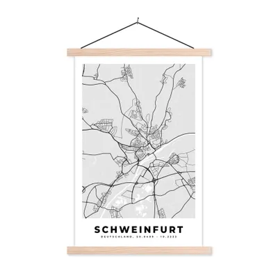 Produktbild von MuchoWow® Textilposter Deutschland - Karte - Schweinfurt - Stadtplan 120x180 cm mit holzfarbenen Rahmen - Textil-Plakat