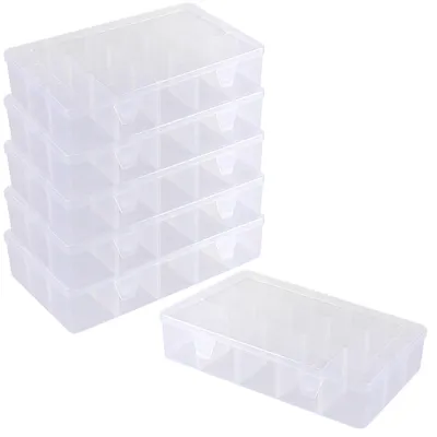 Zdjęcie produktu dla Omgoods - Zestaw 6 plastikowych pojemników na koraliki z 15 przegródkami do przechowywania biżuterii