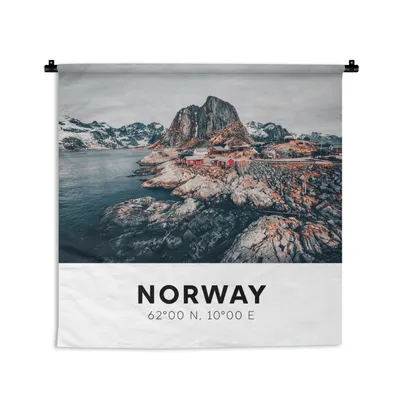 Produktbild von MuchoWow® Wandteppich Wandbehang Norwegen - Skandinavien - Bergen - Winter 120x120 cm Tapisserie Dekoration Wandtuch - Modern - Baumwollgewebe