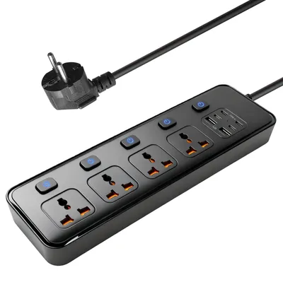 Produktbild von Steckdosenleiste mit 4 USB-C-Anschlüssen und 2 USB-Anschlüssen, schwarz