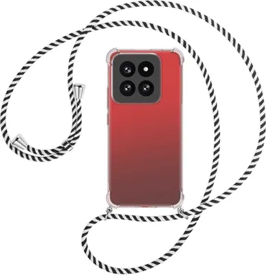 Produktbild von Handykette Backcover-Schutzhülle mit Band (Metall silberfarben) für Xiaomi 14 Pro (23116PN5BC) - schwarz/weiß gestreift