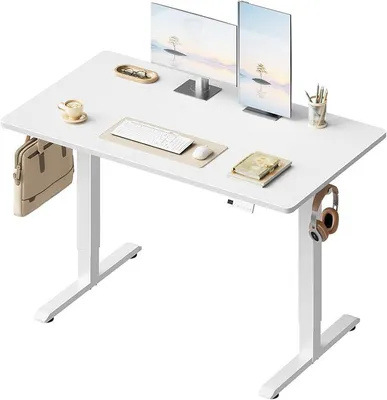 Imagen del producto de Escritorio de altura ajustable, eléctrico, 140 x 60 cm, color blanco