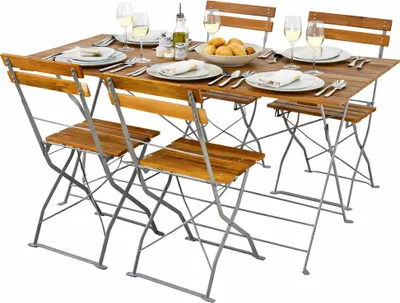 Biergarten Set Klapptisch + 4 Klappstühle Bistroset Stahl Akazienholz 120x60cm