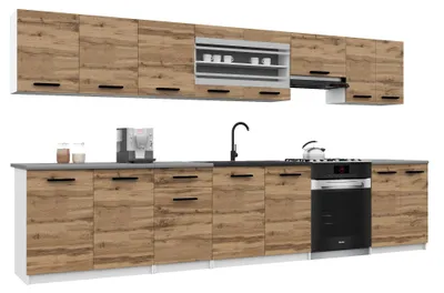 Image de Belini - Coin cuisine moderne ITALIA 3 - Meubles de cuisine 320 cm, brun doré - Cuisine équipée avec éléments hauts, éléments bas et plans de travail