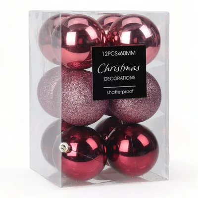 Weihnachtskugeln, Kunststoff, Ø 60 mm, rosa, 12 Stück, matt/glänzend