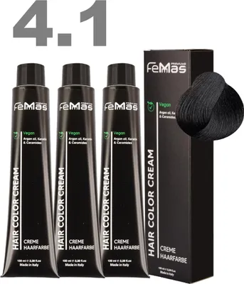 Produktbild von FemMas Haarfarbe mit Arganöl Mittelbraun Asch 4.1 | 3x100 ml