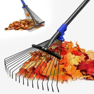 Immagine prodotto di Uniqoos® Zappa da giardino in metallo regolabile – 18 denti rinforzati per una cura efficiente del giardino, verniciata di nero, diametro del manico 2,54 cm, lunghezza del manico regolabile da 76 a 147 cm, larghezza della testa da 20 a 43 cm