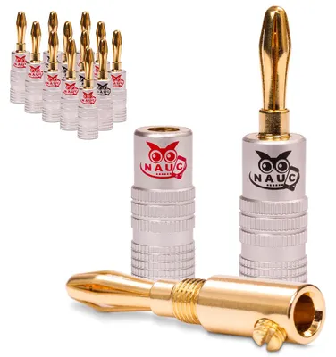 Produktbild von NAUC Bananenstecker 4mm schraubbar 24K vergoldet Lautsprecherkabel 14x Stecker