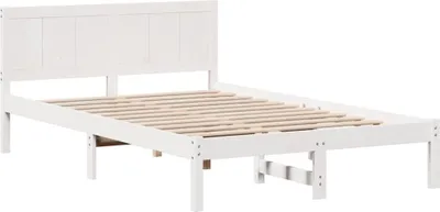 Zdjęcie produktu dla Łóżko Drewniane 120x200 Białe Rama Łóżka ze Stelażem z Zagłówkiem