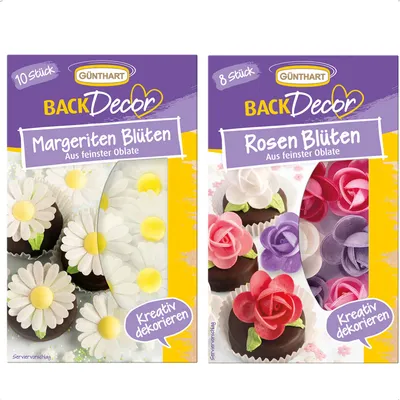 Produktbild von Oblaten SET mit 8 Rosen Blüten und 10 Margeriten Blüten aus Oblate