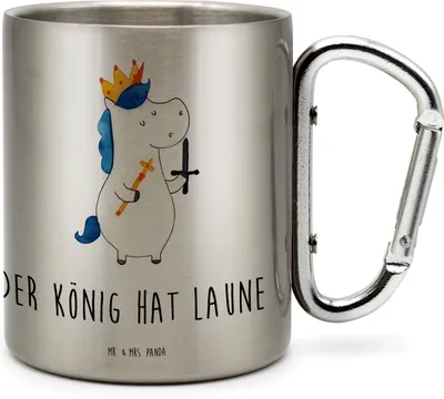 Produktbild von Mr. & Mrs. Panda Thermobecher Einhorn König mit Schwert - Transparent - Geschenk, Edelstahl, Isolierbecher, Teetasse, Unicorn, thermotasse, Mittelalter, Einhörner, Ritter
