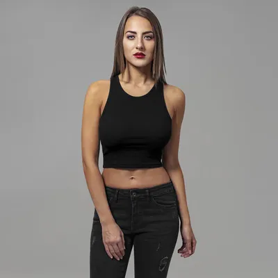 Image de Urban Classics Ladies Cropped Rib Top noir - 4XL